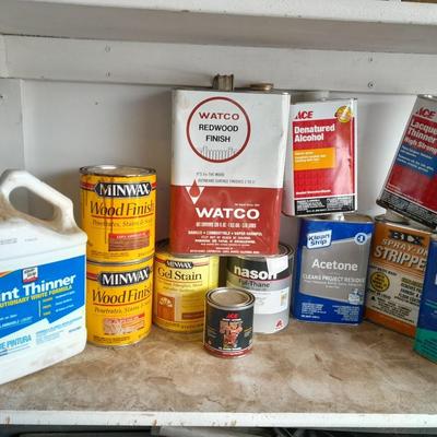 Variety of household painting chemicals acetone, stains, stripper and more