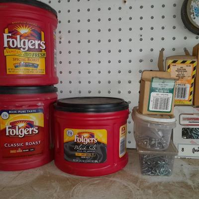 Boxes, and cans full of home hardware - bolts, nuts, nails, and more