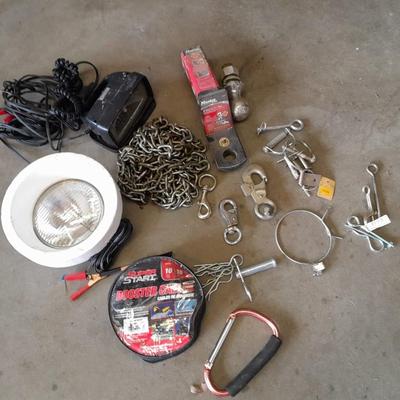 Automotive needs, Spotlight, hitch, chain, Jumper cables and more