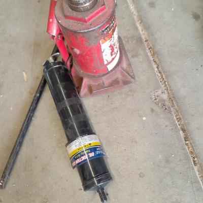 Bottle Jack, lug nut wrench and grease gun