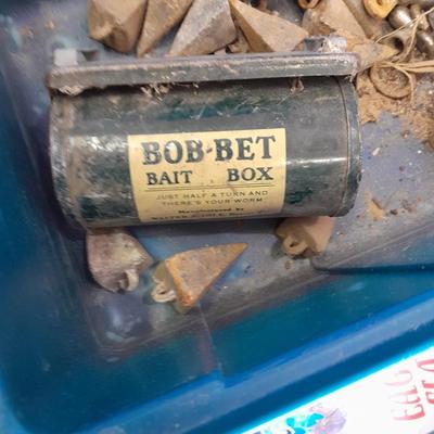 FISHING - tacklebox with cloth Falcon pole sleeve, and some tackle