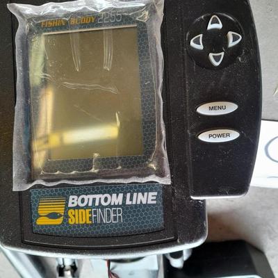 Boat seat stool, with battery-operated bottom-line side/ fish finder