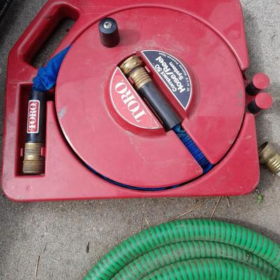 Melnor oscillating sprinkler, Toro hose, attachments, fiberglass yard / garden stakes, and more.