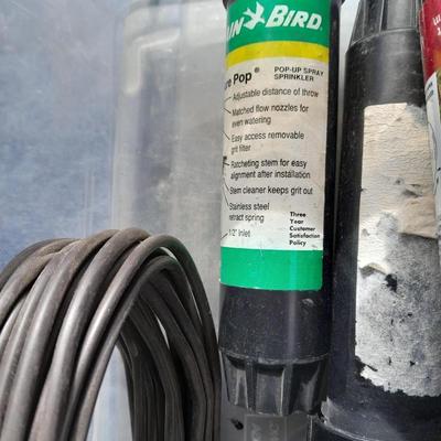 Rain Bird sprinkler heads, Drip line with attachments, and other watering / garden items
