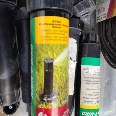 Rain Bird sprinkler heads, Drip line with attachments, and other watering / garden items