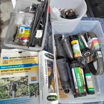 Rain Bird sprinkler heads, Drip line with attachments, and other watering / garden items