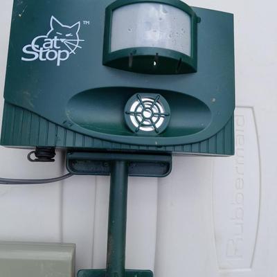 Solar light, and two cat deterrent "Cat stop" monitors
