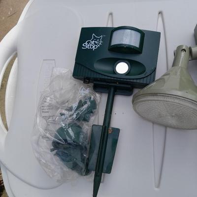 Solar light, and two cat deterrent "Cat stop" monitors