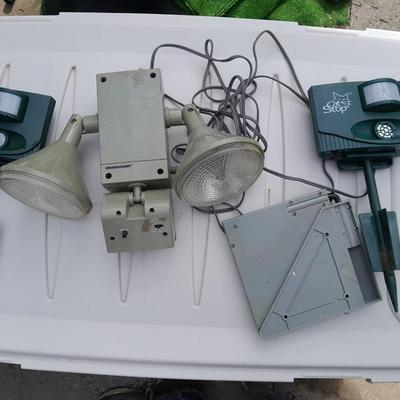 Solar light, and two cat deterrent "Cat stop" monitors