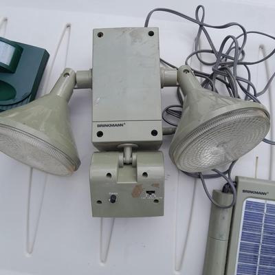 Solar light, and two cat deterrent "Cat stop" monitors