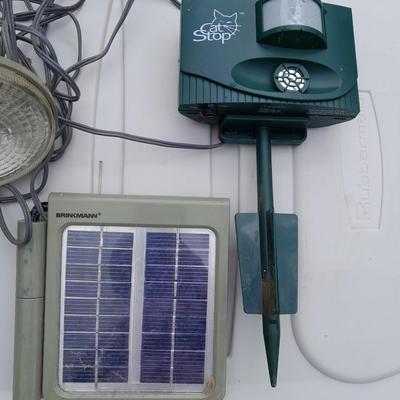 Solar light, and two cat deterrent "Cat stop" monitors