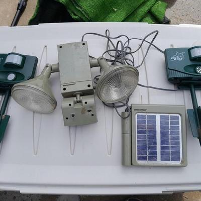 Solar light, and two cat deterrent "Cat stop" monitors