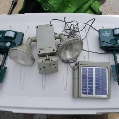 Solar light, and two cat deterrent "Cat stop" monitors