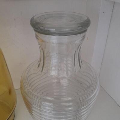 Vintage yellow glass pitcher, jar, and other glass Kitchen items
