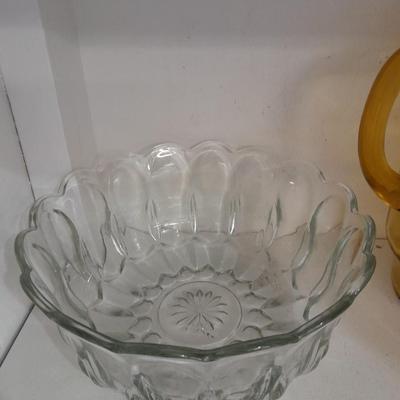 Vintage yellow glass pitcher, jar, and other glass Kitchen items