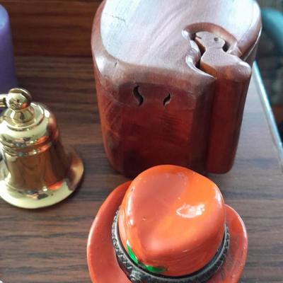 Push button locking wooden carved box, Puzzle trinket box and more