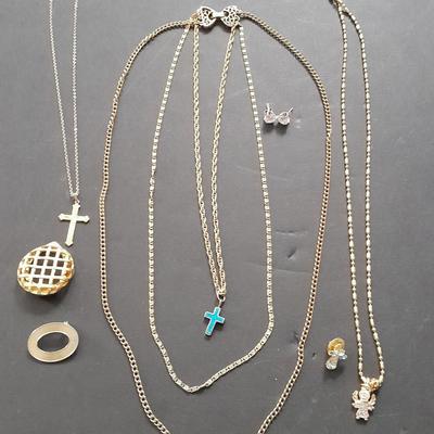 Fashion necklaces Birthstone angels, Turquoise and red colored Cross, and more