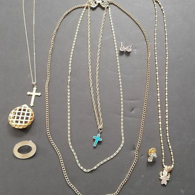 Fashion necklaces Birthstone angels, Turquoise and red colored Cross, and more