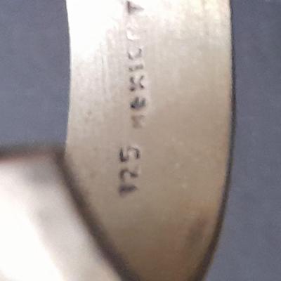 Silver toned chain necklace and 925 Sterling Silver Vintage Mexico Carved Design Hoop Earrings