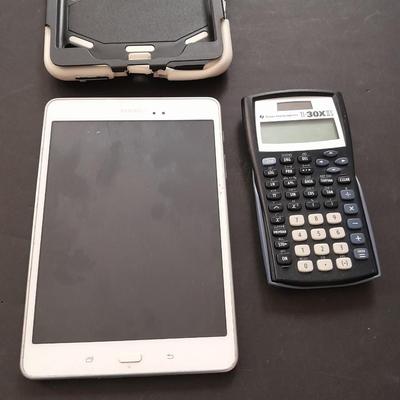 Samsung tablet and Texas Instruments TI-30XIS calculator