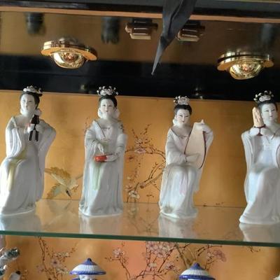 $45 Four Asian ladies porcelain with musical instruments  10â€H