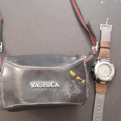 Yashica 35mm camera with case and Casio digital watch