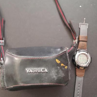 Yashica 35mm camera with case and Casio digital watch