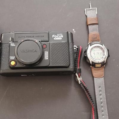 Yashica 35mm camera with case and Casio digital watch