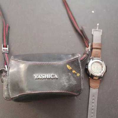 Yashica 35mm camera with case and Casio digital watch