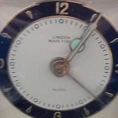 Vintage metal belt buckle with boots, Vintage Linden Black Forest travel alarm clock and watch band