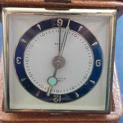 Vintage metal belt buckle with boots, Vintage Linden Black Forest travel alarm clock and watch band