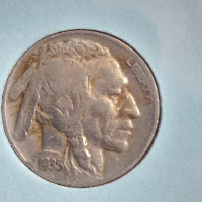 Birthday coin set 1935 D penny, 1935 Buffalo nickel with Greeley bank bag