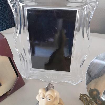 Dragon figure, glass picture frame, Love will save the day picture and metal stand with mirror
