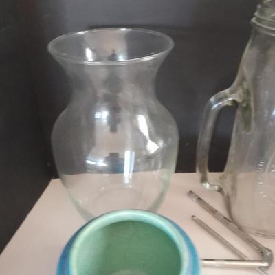 Kitchen glassware, butter dish, jar pitcher and more