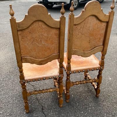Vintage Leather Dining Chairs With Nail Head Trim Pair