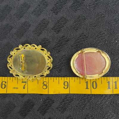 Lot of 2 Vintage faux cameo pins