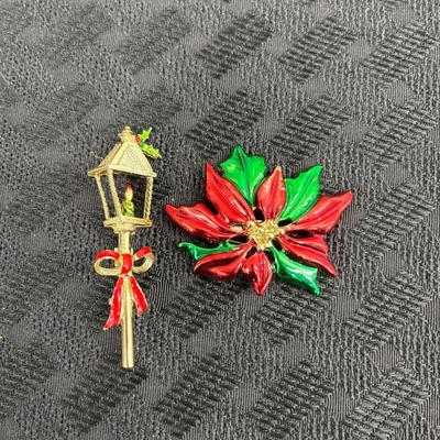 Pair Vintage Gerry's Christmas pins