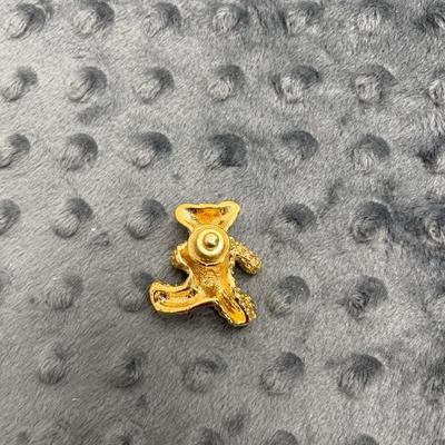 VTG Avon Teddy Bear Red Bow Rhinestone Eyes Animal Toy Gold Tone Lapel Pin
