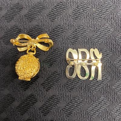 Gold Locket and Initial Brooches