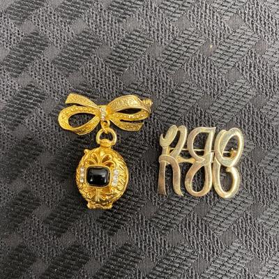 Gold Locket and Initial Brooches