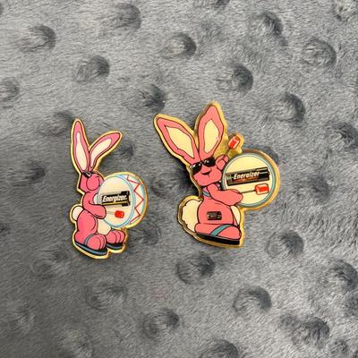 Lot of 2 Vintage Energizer Pink Enamel Mascot Bunny Lapel Pin