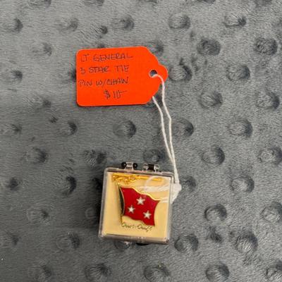 LT General 3 Star Tie Pin w/Chain