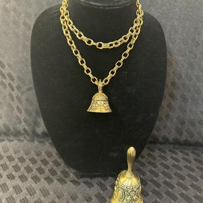 1970â€™s Bell Pendant Necklace and Brass Bell