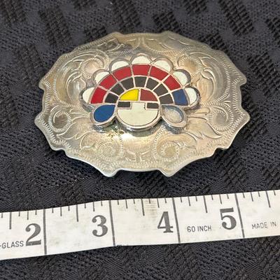 Vintage  Kachina Head Nickel Silver Enameled Belt Buckle