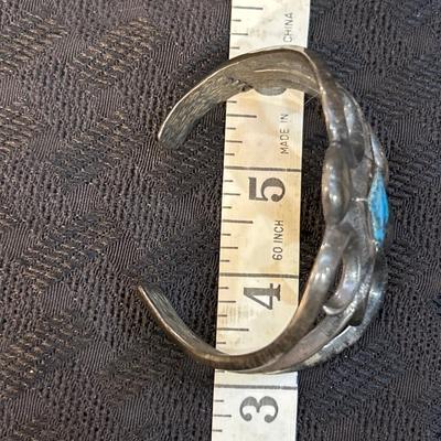 Vintage Turquoise and Silver Navajo Sand Casted Cuff