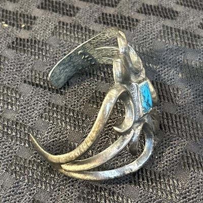 Vintage Turquoise and Silver Navajo Sand Casted Cuff