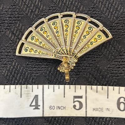 Rare Find! Retractable Enamel Fan Brooch /Pendant