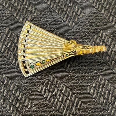 Rare Find! Retractable Enamel Fan Brooch /Pendant