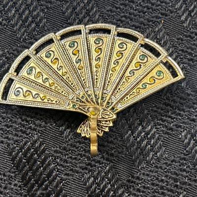 Rare Find! Retractable Enamel Fan Brooch /Pendant