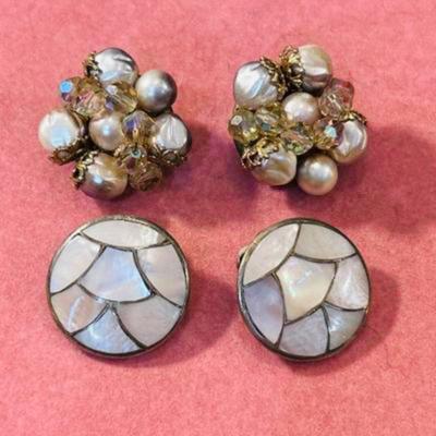 Pair Vintage Pastel Clip On Earrings
